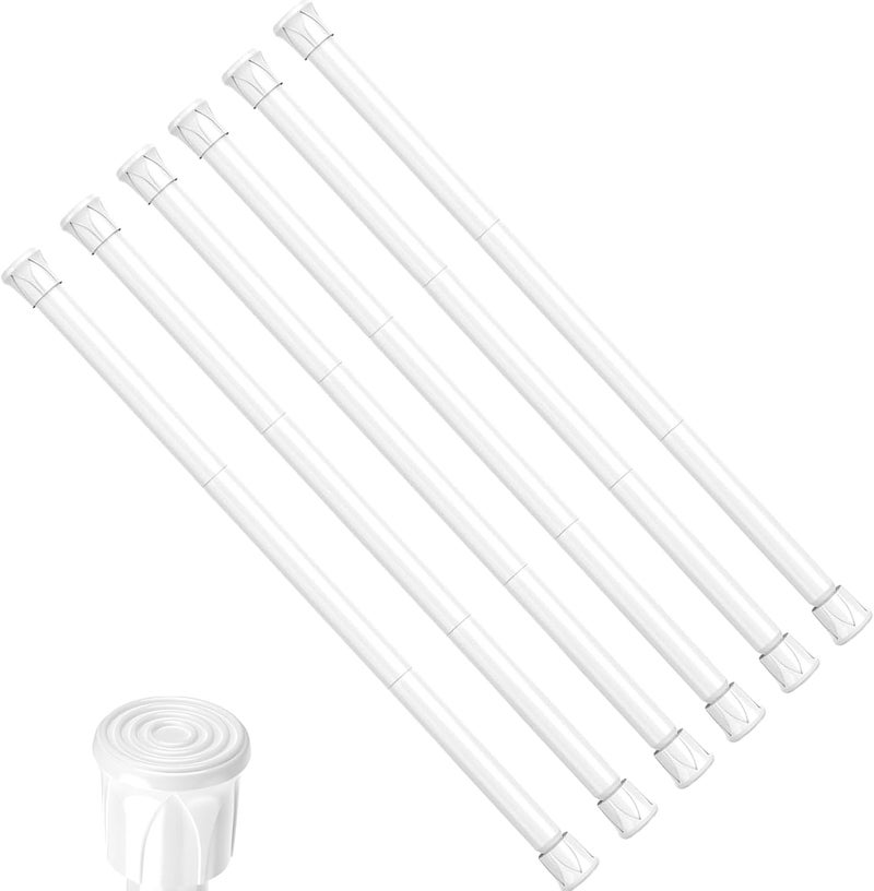 ZipGlo Tension Curtain Rod 28-48 inch Small Tension Rods White Adjustable Spring Tension Curtain Rods 6PCS Mini Curtain Rod Short for Cupboard Closet Rod Kitchen Drawers No Drill Cupboard Cabinets - Image 1